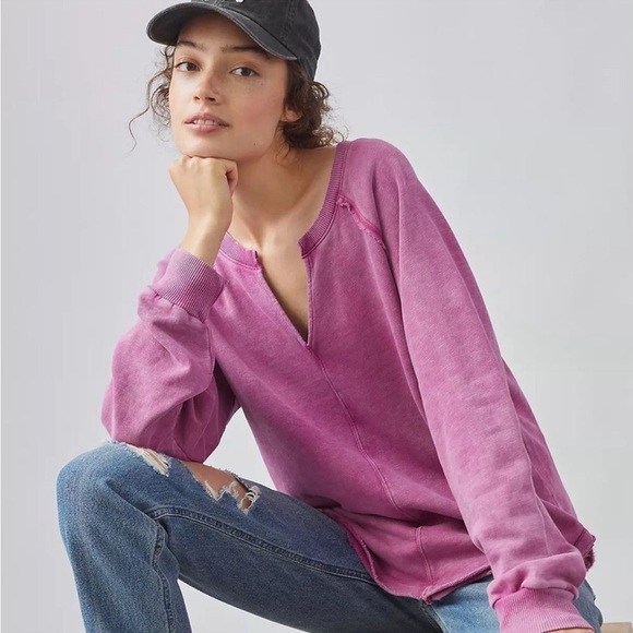 Pilcro Sweaters - Anthropologie Pilcro Notch-Neck Sweatshirt - Raspberry